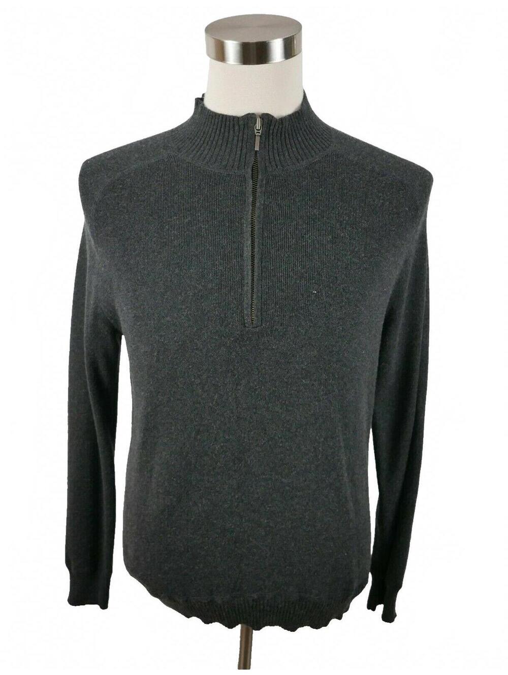 Merona Mens Cotton Cashmere 1/4 Zip Dark Gray Pullover Sweater M